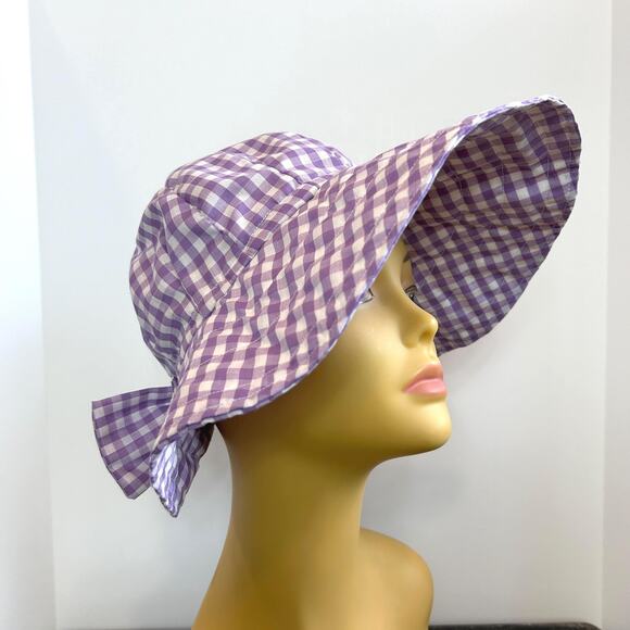 Vintage 60s Lilac Gingham Cottage Prairie Floppy Sun Hat - Picture 1 of 6